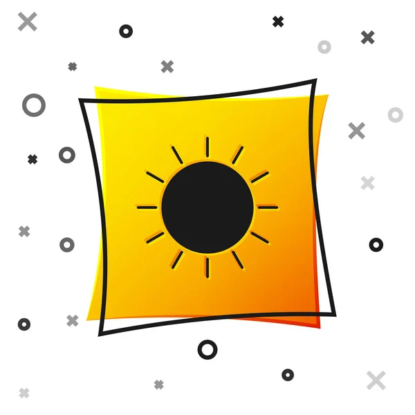 Icône Soleil Noir isolée sur fond blanc. Bouton carré jaune. Illustration vectorielle — Image vectorielle