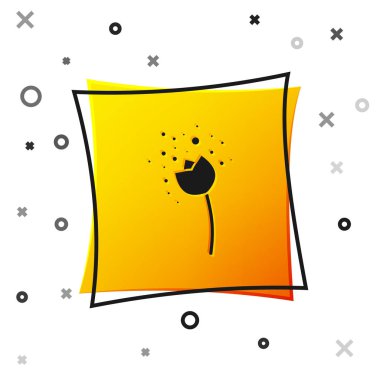 Siyah Çiçek atmosfer ikonunda polen üretiyor. Beyaz arka planda izole edilmiş. Sarı kare düğme. Vektör İllüstrasyonu