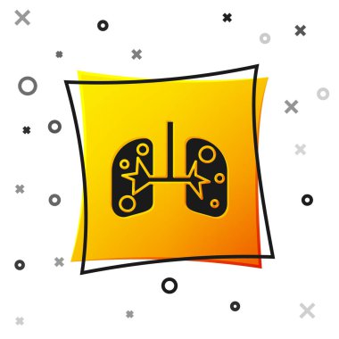 Siyah akciğerler simgesi beyaz arkaplanda izole edildi. Sarı kare düğme. Vektör İllüstrasyonu