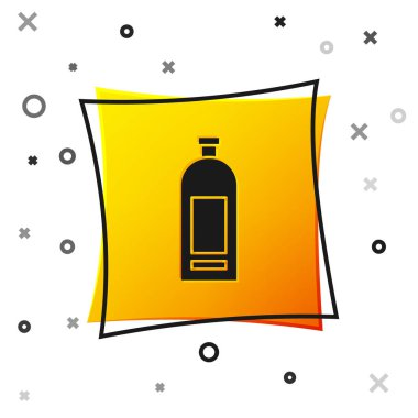 Beyaz arka planda izole edilmiş siyah şampuan ikonu. Sarı kare düğme. Vektör İllüstrasyonu