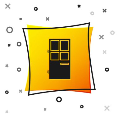 Siyah kapalı kapı simgesi beyaz arkaplanda izole edildi. Sarı kare düğme. Vektör İllüstrasyonu