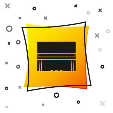 Beyaz arkaplanda siyah Grand piyano ikonu izole edildi. Müzik aleti. Sarı kare düğme. Vektör İllüstrasyonu