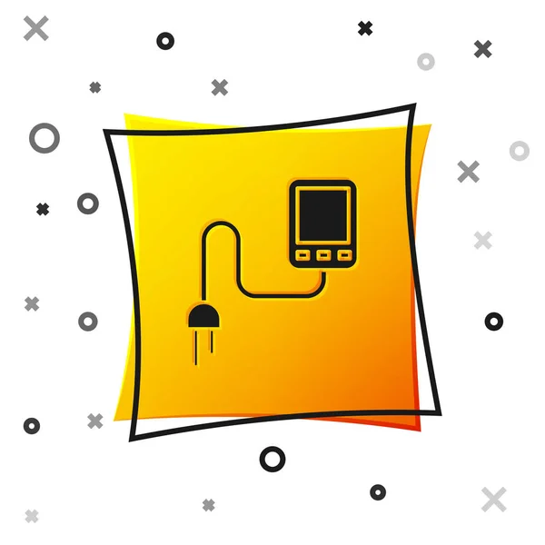 Black Sensor icon isolated on white background. Yellow square button. Vector Illustration — 스톡 벡터