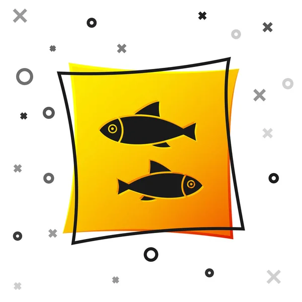 Icono de Black Fish aislado sobre fondo blanco. Botón cuadrado amarillo. Ilustración vectorial — Vector de stock