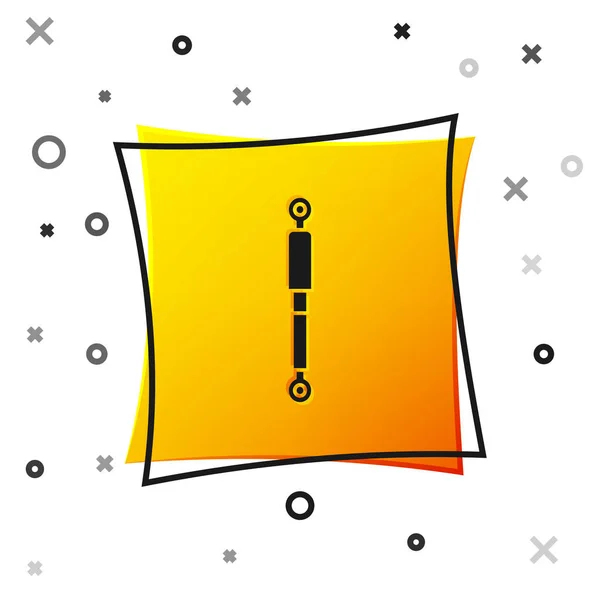 Ícone de amortecedor preto isolado no fundo branco. Botão quadrado amarelo. Ilustração vetorial — Vetor de Stock
