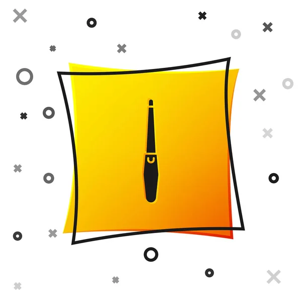 Icono de lima de uñas negro aislado sobre fondo blanco. Herramienta de manicura. Botón cuadrado amarillo. Ilustración vectorial — Archivo Imágenes Vectoriales
