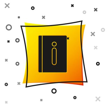 Siyah Kullanıcı elle simgesi beyaz arkaplanda izole edildi. Kullanıcı rehberi kitabı. Talimat işareti. Kullanmadan önce oku. Sarı kare düğme. Vektör İllüstrasyonu