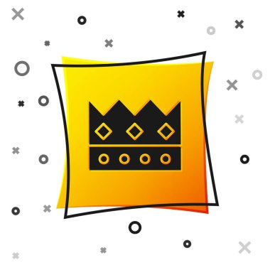 Siyah Kral taç simgesi beyaz arkaplanda izole edilmiş. Sarı kare düğme. Vektör İllüstrasyonu