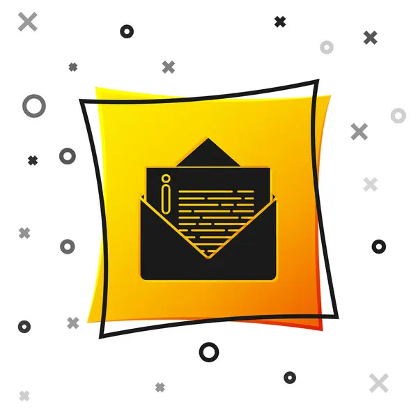 Icône de l'enveloppe noire isolée sur fond blanc. Message électronique symbole de lettre. Bouton carré jaune. Illustration vectorielle — Image vectorielle