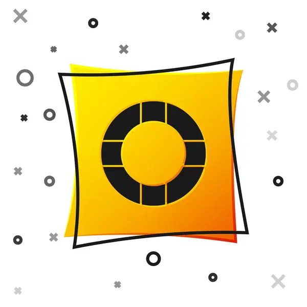 Czarna ikona Lifeboy izolowana na białym tle. Symbol pasa ratunkowego. Żółty, kwadratowy przycisk. Ilustracja wektora — Wektor stockowy