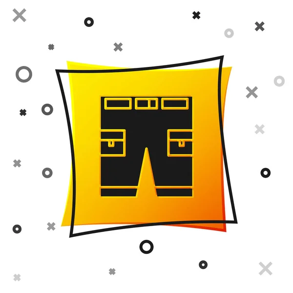 Black Icono corto o pantalón aislado sobre fondo blanco. Botón cuadrado amarillo. Ilustración vectorial — Archivo Imágenes Vectoriales