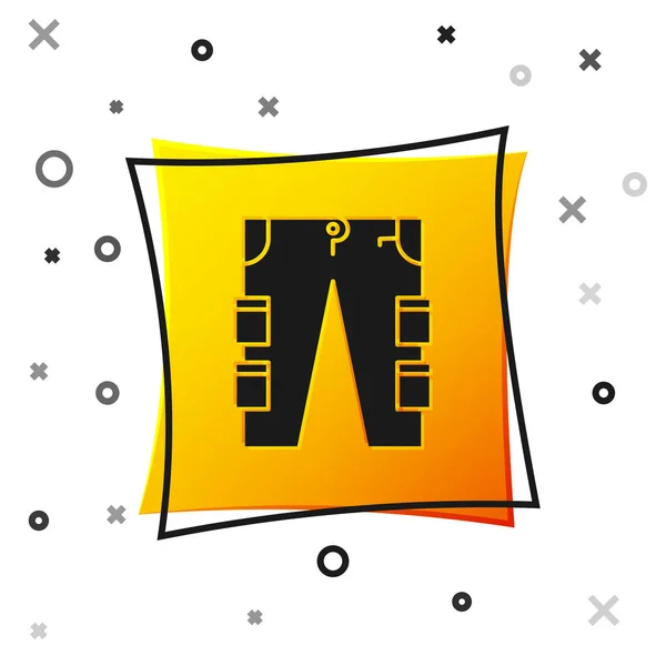 Black Cargo pantaloni icona isolata su sfondo bianco. Pulsante quadrato giallo. Illustrazione vettoriale — Vettoriale Stock