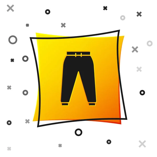 Black Sport pantaloni icona isolata su sfondo bianco. Pulsante quadrato giallo. Illustrazione vettoriale — Vettoriale Stock