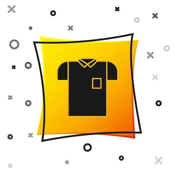 Ikona černé polo košile izolované na bílém pozadí. Žlutý knoflík. Vektorová ilustrace — Stockový vektor