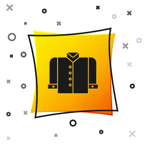 Black T-shirt icon isolated on white background. Yellow square button. Vector Illustration — 스톡 벡터