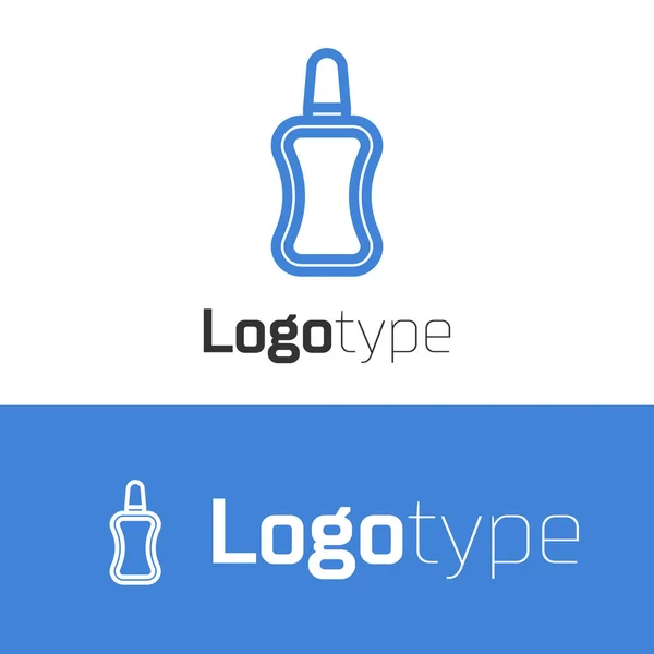 Blue line Nail polish bottle icon isolated on white background. Logo design template element. Vector Illustration — ストックベクタ