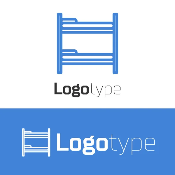 Blå linje Bunk säng ikon isolerad på vit bakgrund. Mall för logotyp. Vektor Illustration — Stock vektor