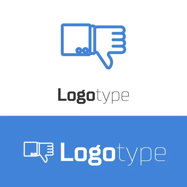 Blue line Dislike icon isolated on white background. Logo design template element. Vector Illustration — Stock Vector