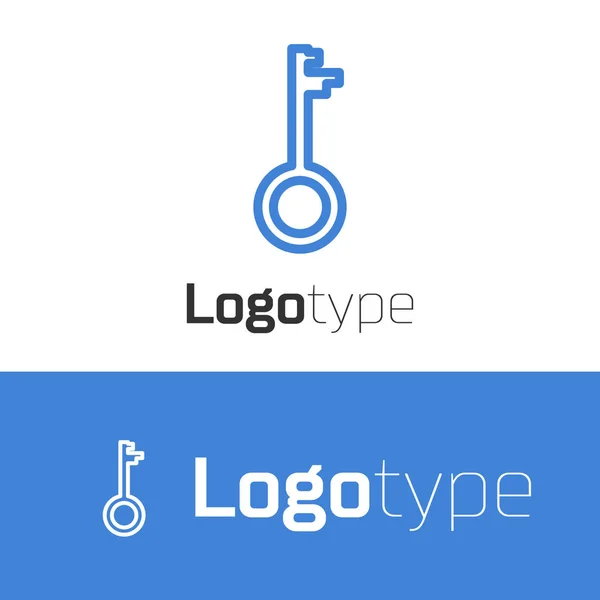 Blue line Old key icon isolated on white background. Logo design template element. Vector Illustration — ストックベクタ