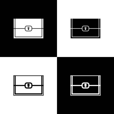 Oyun simgesi için sandığı siyah ve beyaz arkaplanda izole et. Vektör İllüstrasyonu