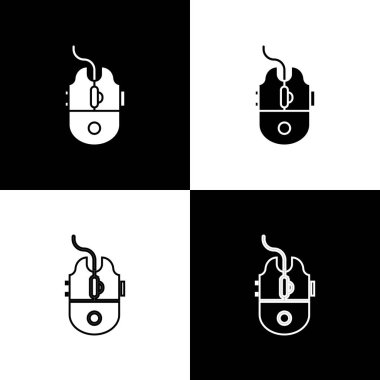 Bilgisayar faresi oyun simgesini siyah ve beyaz arkaplanda izole et. Tekerlek sembollü optik. Vektör İllüstrasyonu