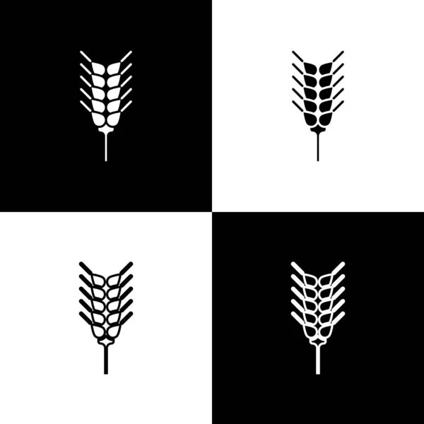Set Cereais conjunto com arroz, trigo, milho, aveia, centeio, cevada ícone isolado em fundo preto e branco. Orelhas de símbolos de pão de trigo. Ilustração vetorial — Vetor de Stock