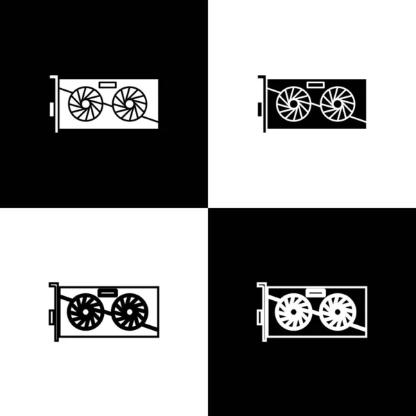Встановити піктограму відеокартки ізольовано на чорно-білому тлі. Векторна ілюстрація — стоковий вектор
