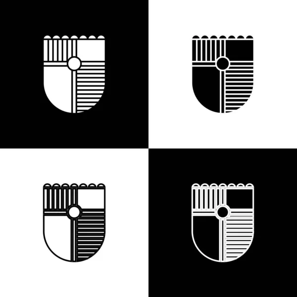 Set Shield para ícone de jogo isolado em fundo preto e branco. Ilustração vetorial — Vetor de Stock