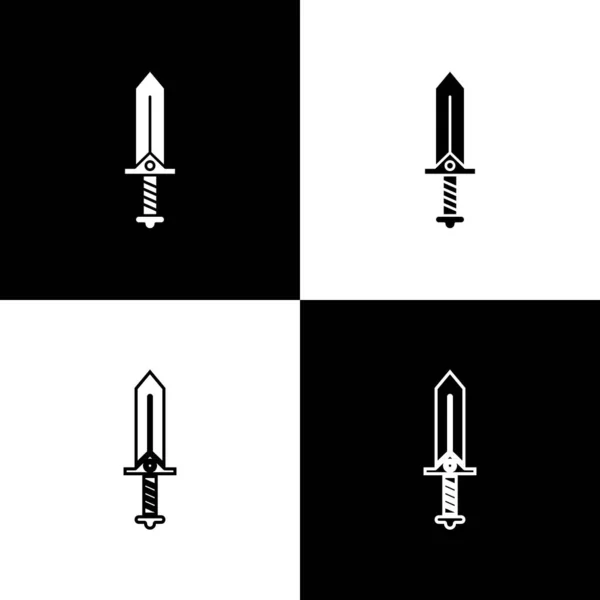 Establecer la espada para el icono del juego aislado sobre fondo blanco y negro. Ilustración vectorial — Vector de stock
