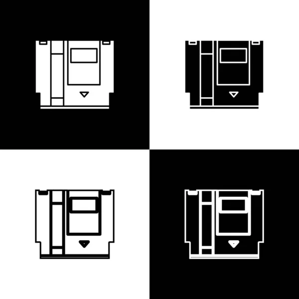 Set Cartouche pour console de jeu rétro icône isolée sur fond noir et blanc. Cartouche TV Game. Illustration vectorielle — Image vectorielle