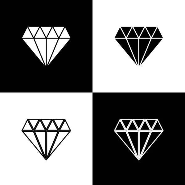 Set Icono de diamante aislado sobre fondo blanco y negro. Símbolo joyería. Piedra de gema. Ilustración vectorial — Archivo Imágenes Vectoriales