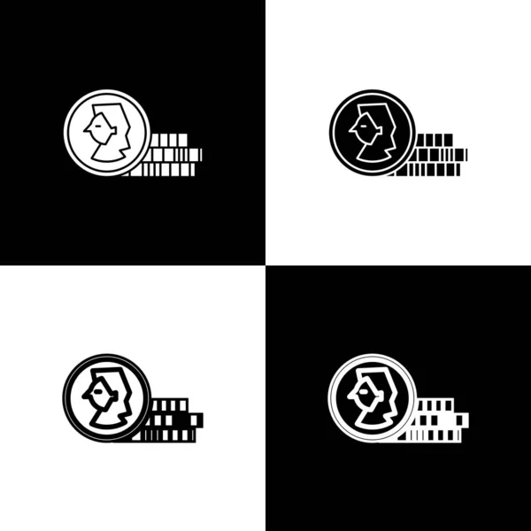 Set Coin játék ikon elszigetelt fekete-fehér háttér. Vektorillusztráció — Stock Vector