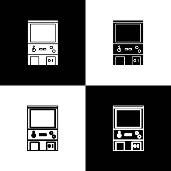Set Retro juego arcade icono de la máquina aislado sobre fondo blanco y negro. Ilustración vectorial — Archivo Imágenes Vectoriales