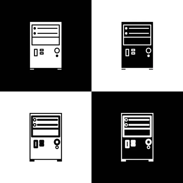 Setzen Computersymbol isoliert auf schwarzem und weißem Hintergrund. PC-Komponenten-Zeichen. Vektorillustration — Stockvektor
