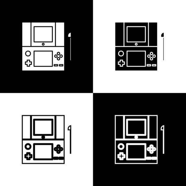 Définir l'icône de console de jeu vidéo portable isolé sur fond noir et blanc. Panneau de jeu. Concept de jeu. Illustration vectorielle — Image vectorielle