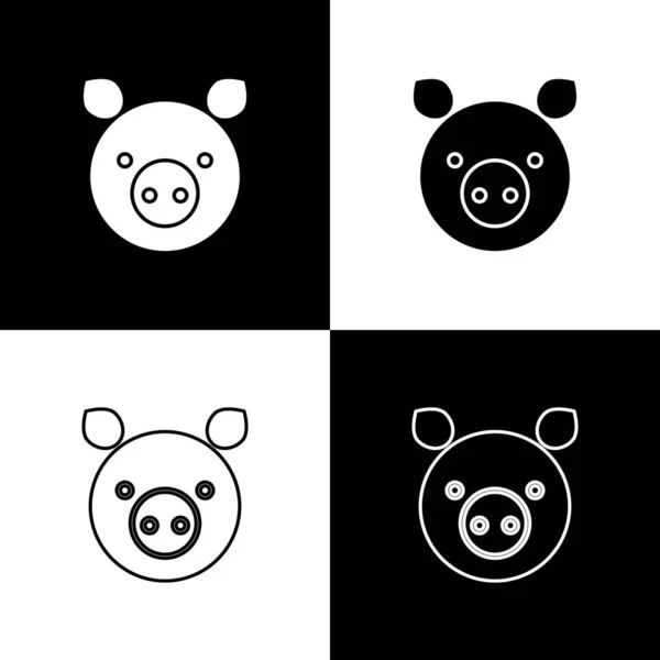 Set Varkensdierenriem pictogram geïsoleerd op zwart-wit achtergrond. Astrologische horoscoop collectie. Vector Illustratie — Stockvector