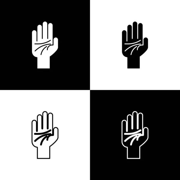 Set Palmistry del icono de la mano aislado sobre fondo blanco y negro. Ilustración vectorial — Archivo Imágenes Vectoriales