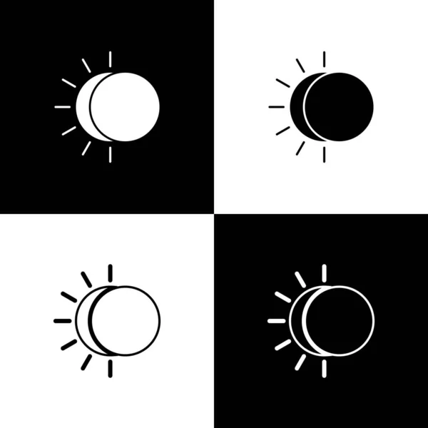 Definir Eclipse do ícone do sol isolado no fundo preto e branco. Eclipse total do sonar. Ilustração vetorial — Vetor de Stock