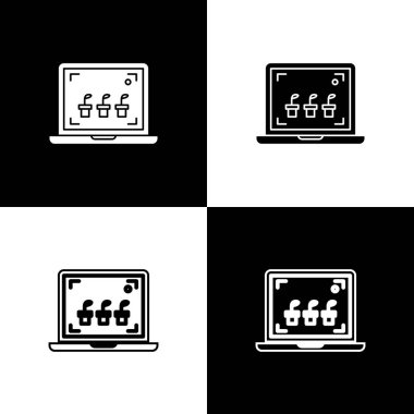 Akıllı tarım teknolojisini ayarla - tarım otomasyon sistemi simgesi siyah beyaz arka planda izole edildi. Vektör İllüstrasyonu