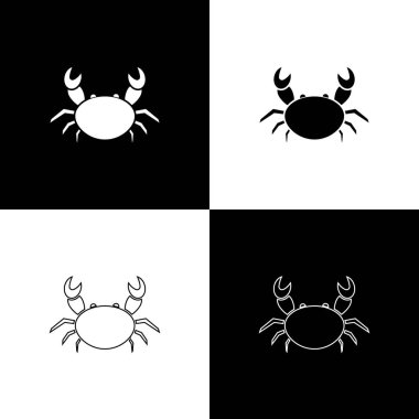 Yengeç simgesini siyah beyaz arkaplanda izole et. Vektör İllüstrasyonu