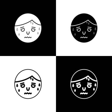 Siyah beyaz arka planda aşırı terleme simgesine sahip Set Man. Vektör İllüstrasyonu