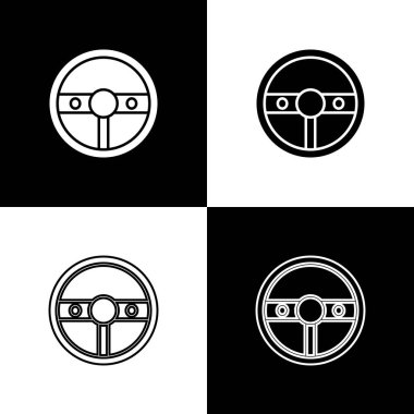 Direksiyon simgesini siyah beyaz arkaplanda izole et. Araba tekeri ikonu. Vektör İllüstrasyonu