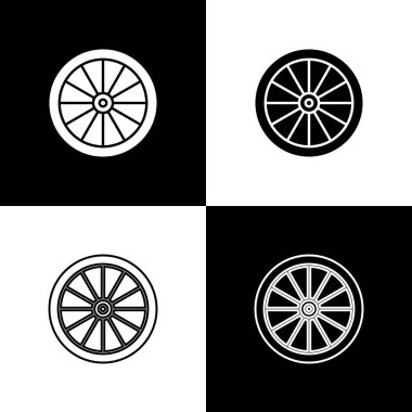 Araba tekeri simgesini siyah beyaz arkaplanda izole et. Vektör İllüstrasyonu