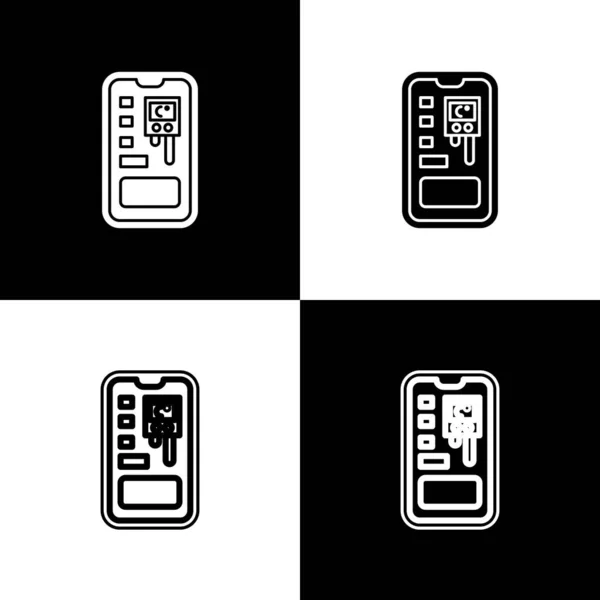 Zestaw Inteligentny system sterowania ikona aplikacji mobilnych izolowana na czarno-białym tle. Ilustracja wektora — Wektor stockowy