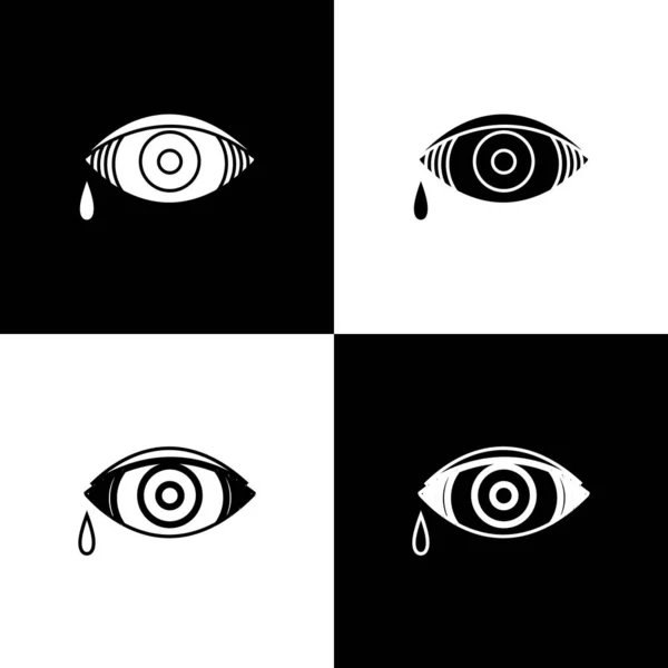 Set Olho avermelhado devido ao ícone da conjuntivite viral, bacteriana ou alérgica isolada em fundo preto e branco. Ilustração vetorial — Vetor de Stock