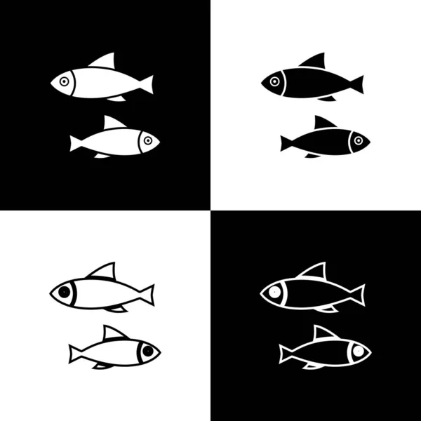 Установите значок Fish на черно-белом фоне. Векторная миграция — стоковый вектор