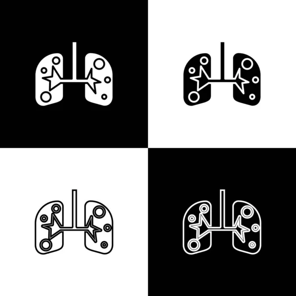 Stel Longen pictogram geïsoleerd op zwart-wit achtergrond. Vector Illustratie — Stockvector