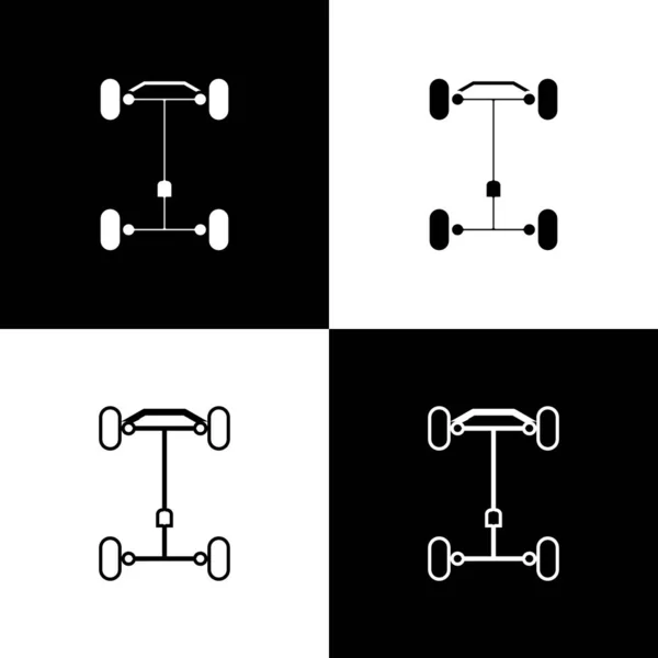 Impostare l'icona della vettura telaio isolato su sfondo bianco e nero. Illustrazione vettoriale — Vettoriale Stock