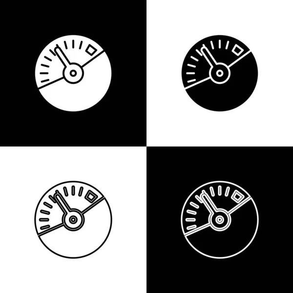 Establecer icono de velocímetro aislado sobre fondo blanco y negro. Ilustración vectorial — Vector de stock