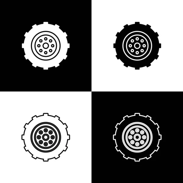 Set Icono de rueda de coche aislado sobre fondo blanco y negro. Ilustración vectorial — Vector de stock